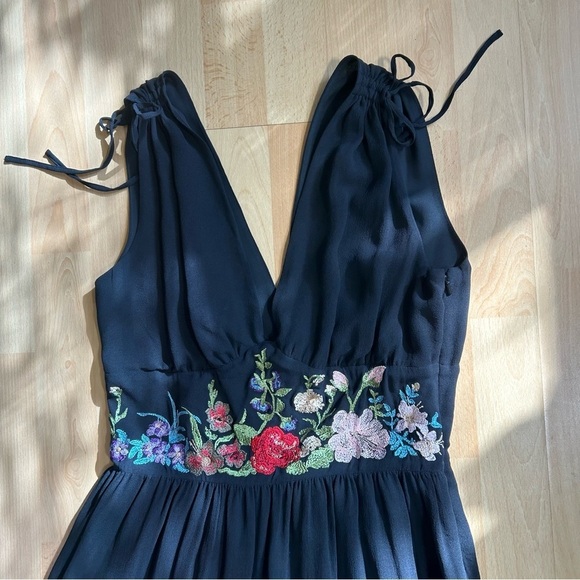 DKNY Black Silk Babydoll Floral Embroidered Mini Dress size 6 Whimsigoth Event - Picture 8 of 14